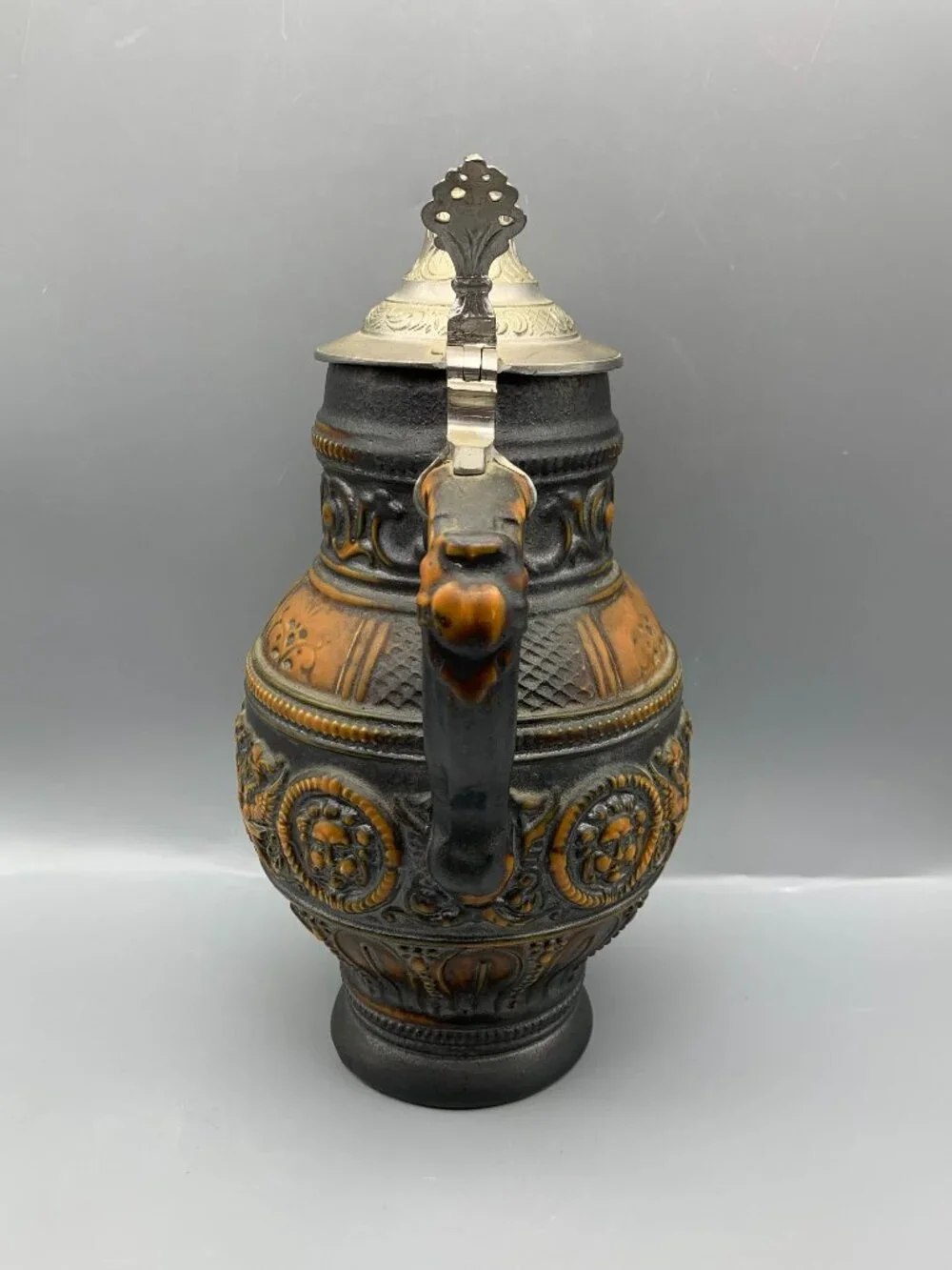 Vintage German Stoneware Beer Stein with Pewter Lid-Made in Germany